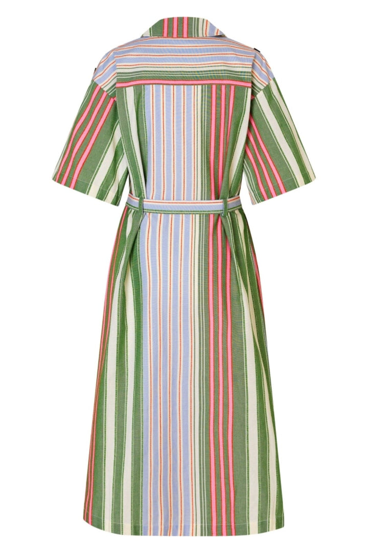 Stine Goya - 2363 Striped Cotton, Workwear Midi Dresssg-pf25-d091-2363 - Forest Stripe