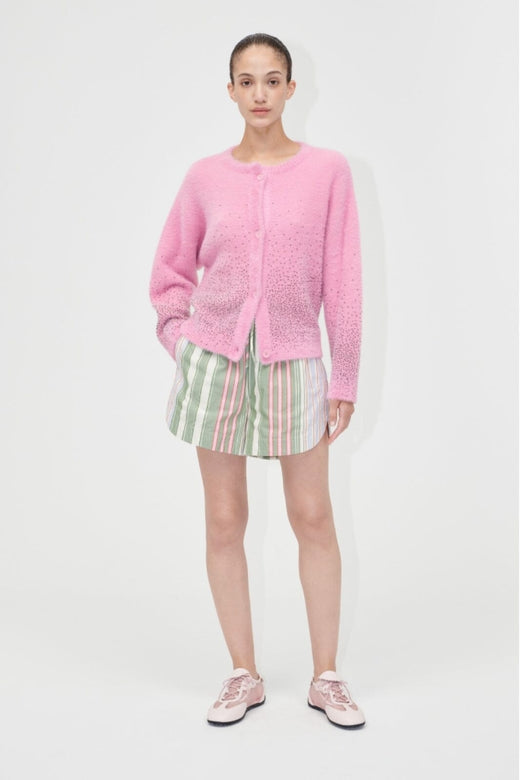 Stine Goya - 2384 Beaded Fluffy Knit, Crewneck Cardigansg-pf25-k037-2384 - Rose Blossom