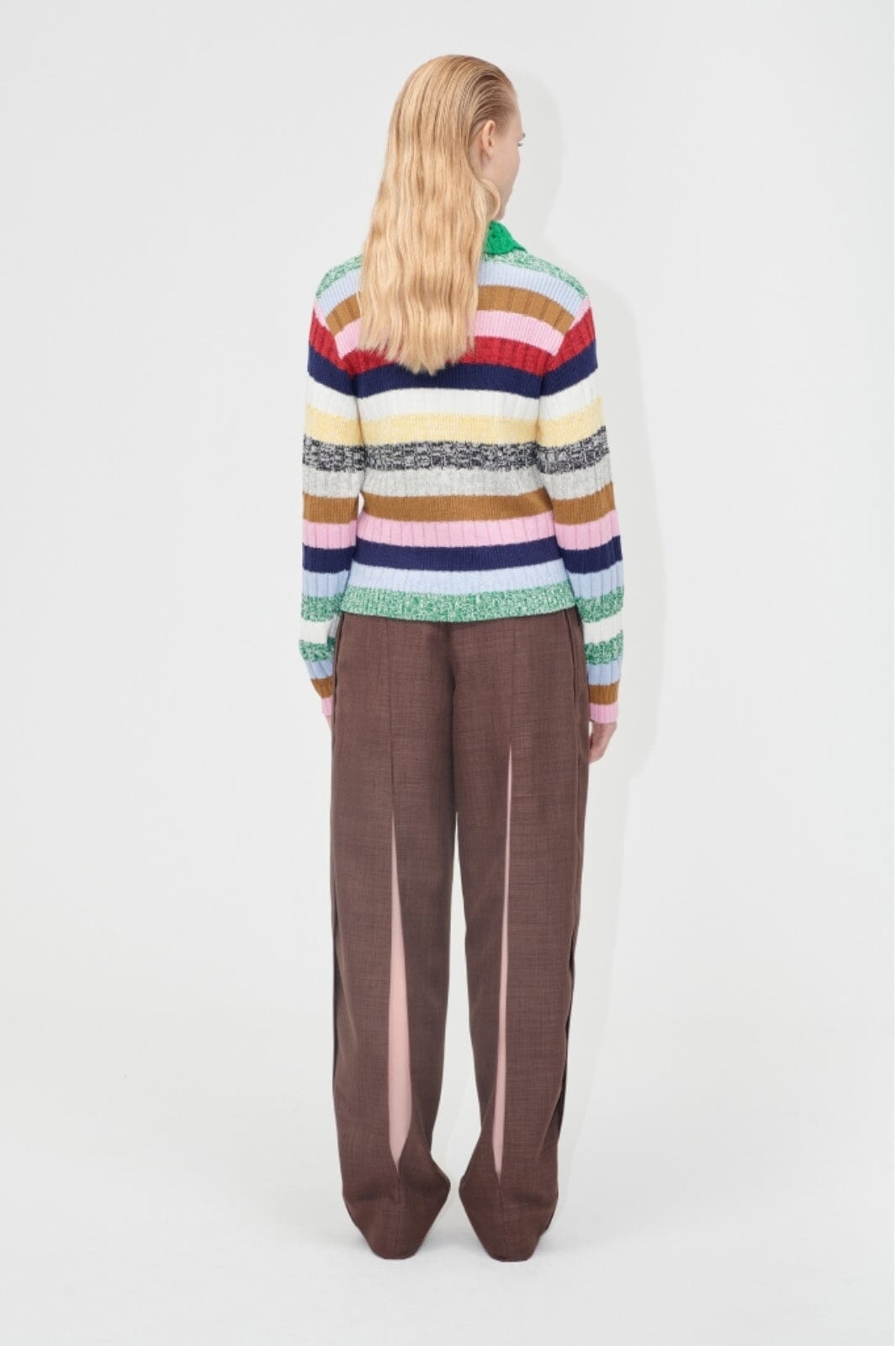 Stine Goya - 2386 Cotton Mix / Crochet Cotton, Mix Stripe Polo Collar Sweatersg-pf25-k033-2386 - Stripes Mix