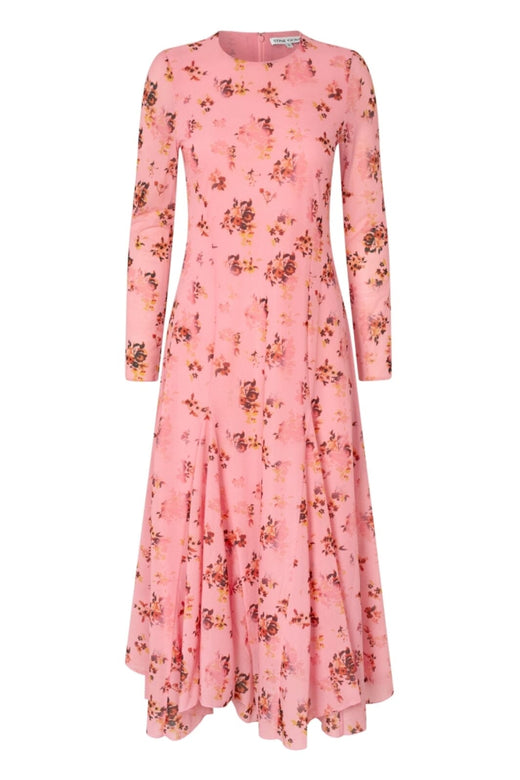 Stine Goya - 2408 Sheer Ruffling Jersey, Long Sleeve Ruffling Midi Dresssg-aw25-d161-2408 - Pink Magnolias