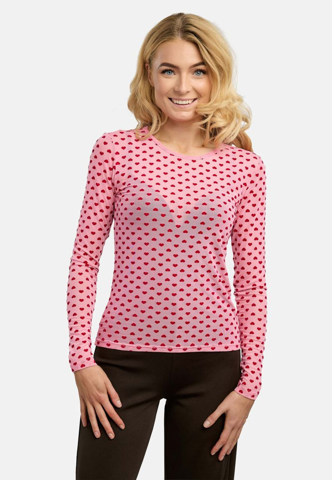 Liberte - Mesh Ls Tshirt, Flock 22081 - Pink Red Heart