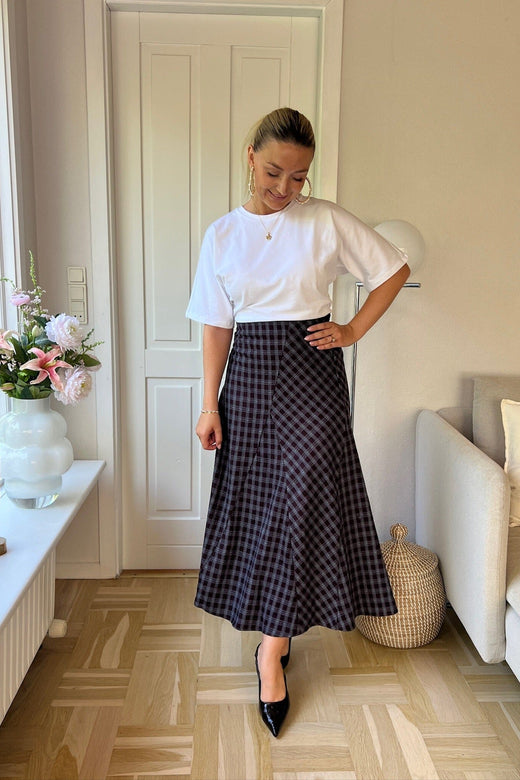 Valentin Studio - Check Skirt - Grey With Bordeux Xheck Nederdele 