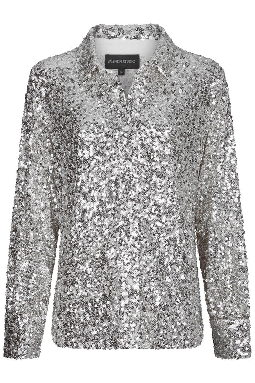 Valentin Studio - Classy Sequins Shirt 163336 - 220 - Silver Skjorter 