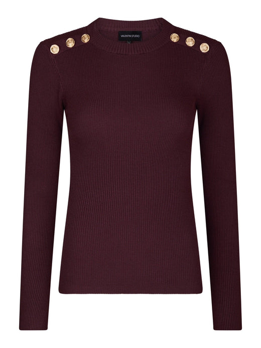 Valentin Studio - Gold Button Knit Blouse 160471 - 174 - Burgundy Bluser 