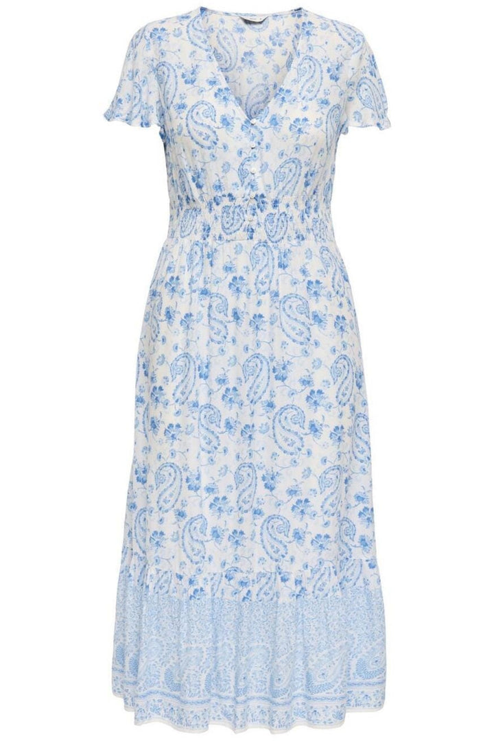 Only - Onlmarianne Life S/S Midi Dress - 4846943 Cloud Dancer Blue Paisley