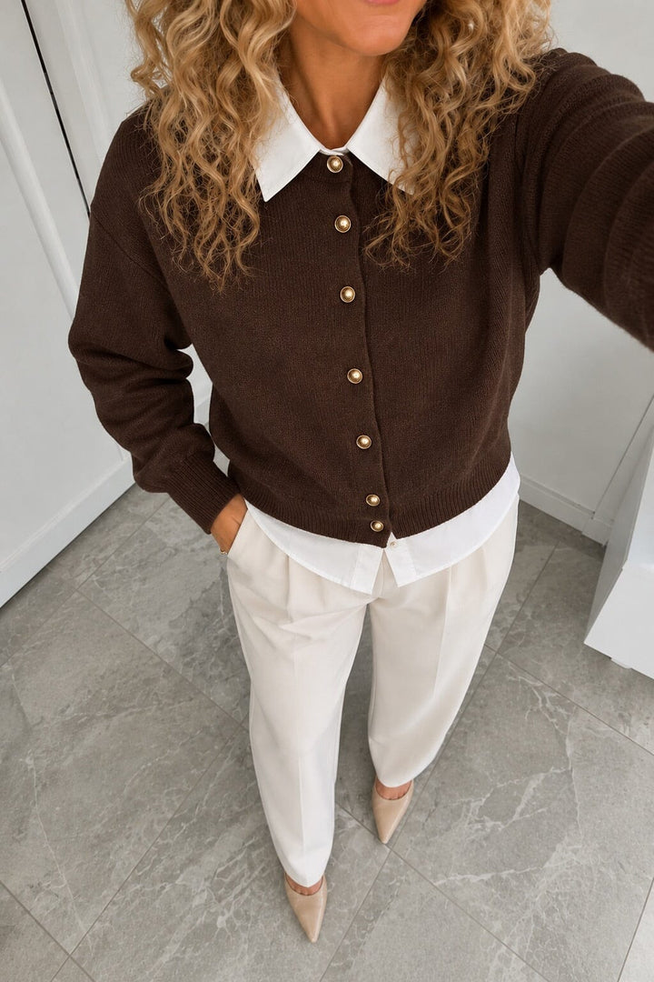 Valentin Studio - Shirt Knit Ch171076b - Dark Brown Strikbluser 