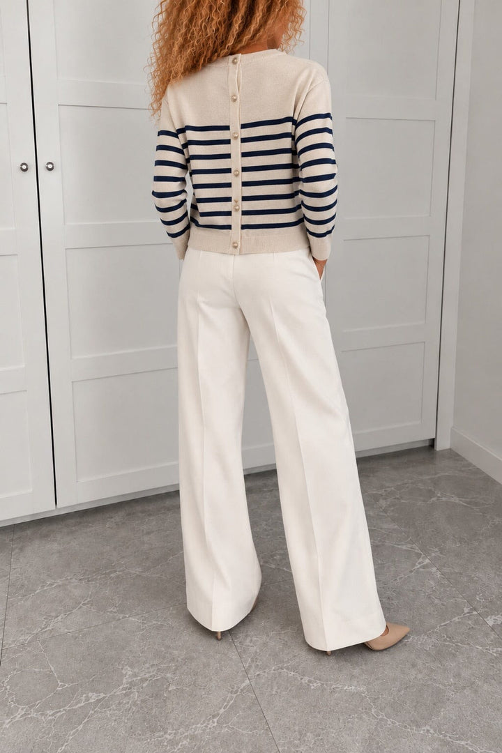 Valentin Studio - Stribe Button Knit Ch171077b - CrèMe/Navy Strikbluser 