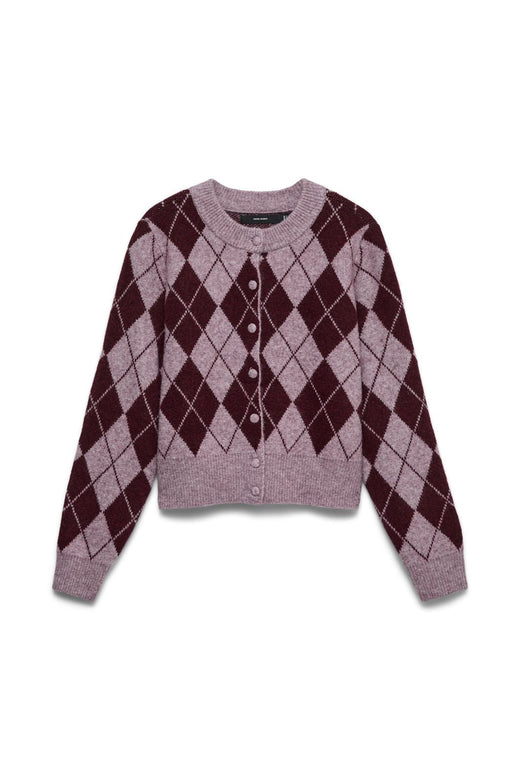Vero Moda - Vmhalo Ls O-Neck Argyle Cardigan Boo - 5058536 Elderberry Windsor Wine