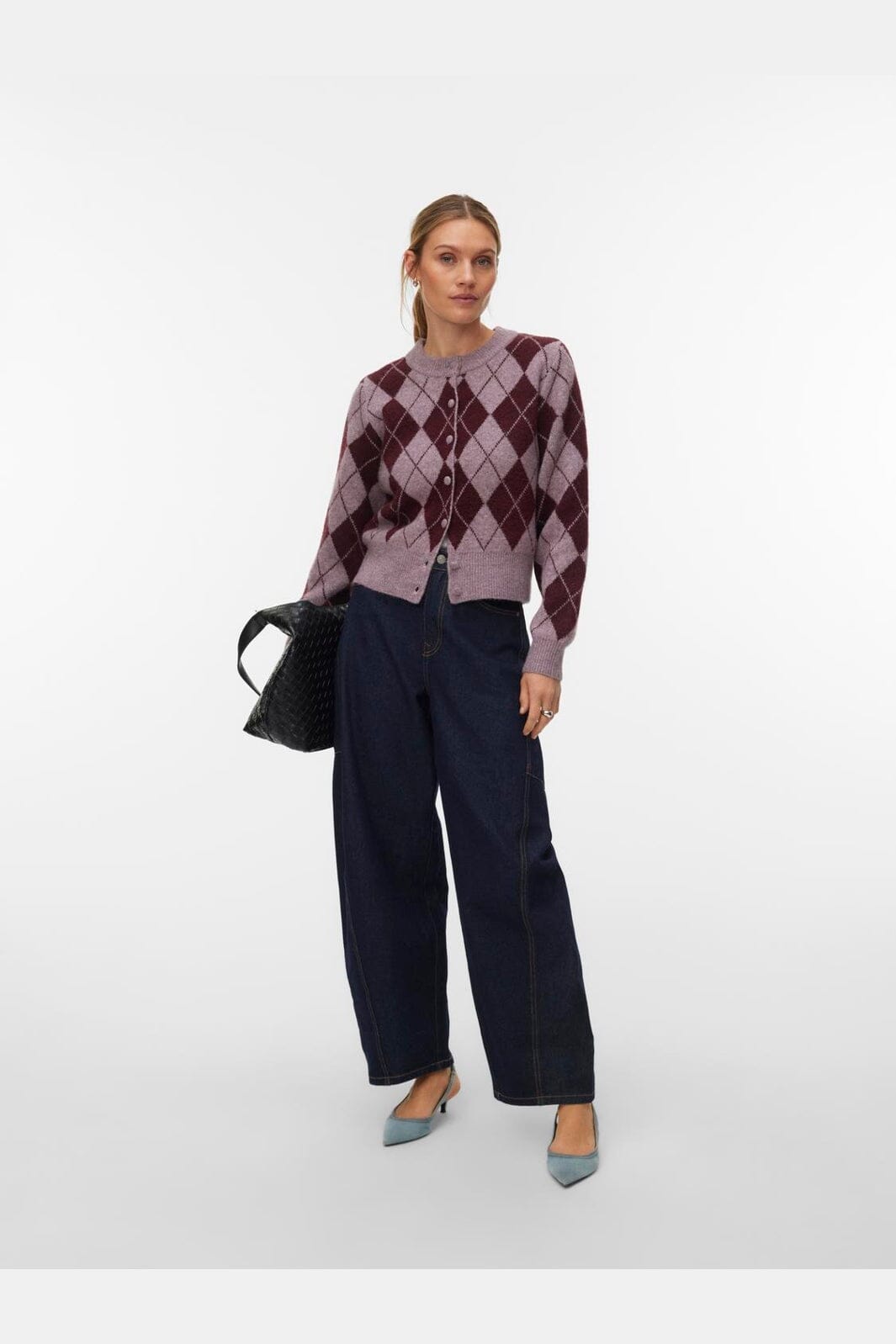 Vero Moda - Vmhalo Ls O-Neck Argyle Cardigan Boo - 5058536 Elderberry Windsor Wine