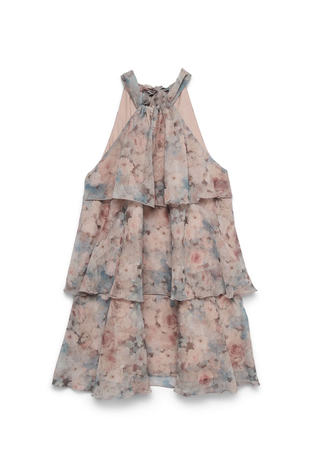 Vero Moda - Vmsabrina Sl Short Flounce Dress - 4975054 Burlwood Faded Flower