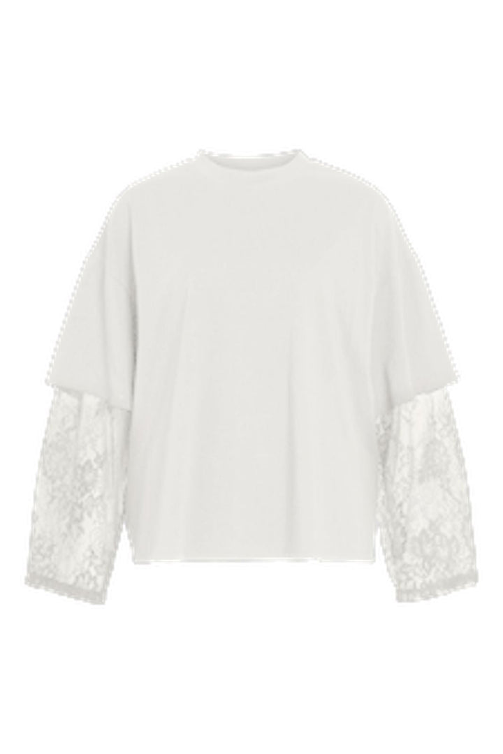 Vila - Viabia L/S Lace Sleeve T-Shirt - 5143647 Cloud Dancer