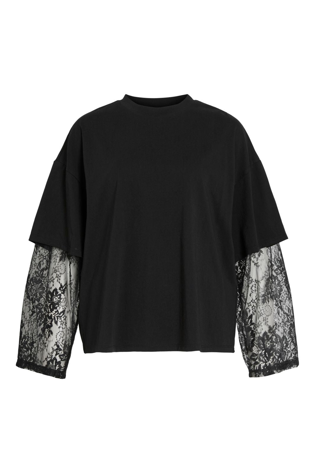 Vila - Viabia L/S Lace Sleeve T-Shirt - 5143648 Black
