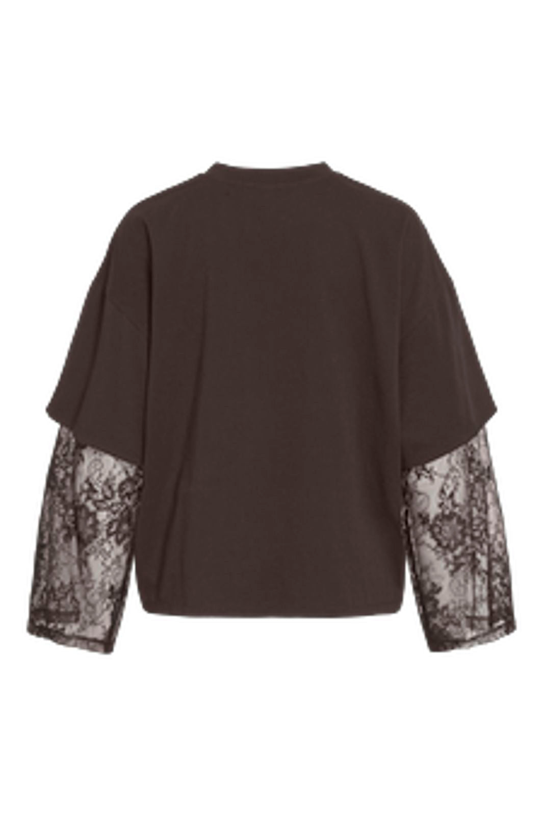 Vila - Viabia L/S Lace Sleeve T-Shirt - 5143649 Coffee Bean