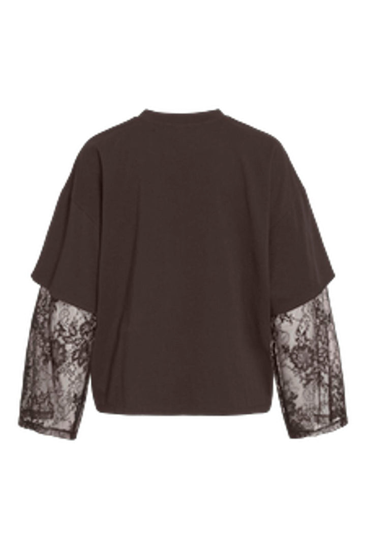 Vila - Viabia L/S Lace Sleeve T-Shirt - 5143649 Coffee Bean