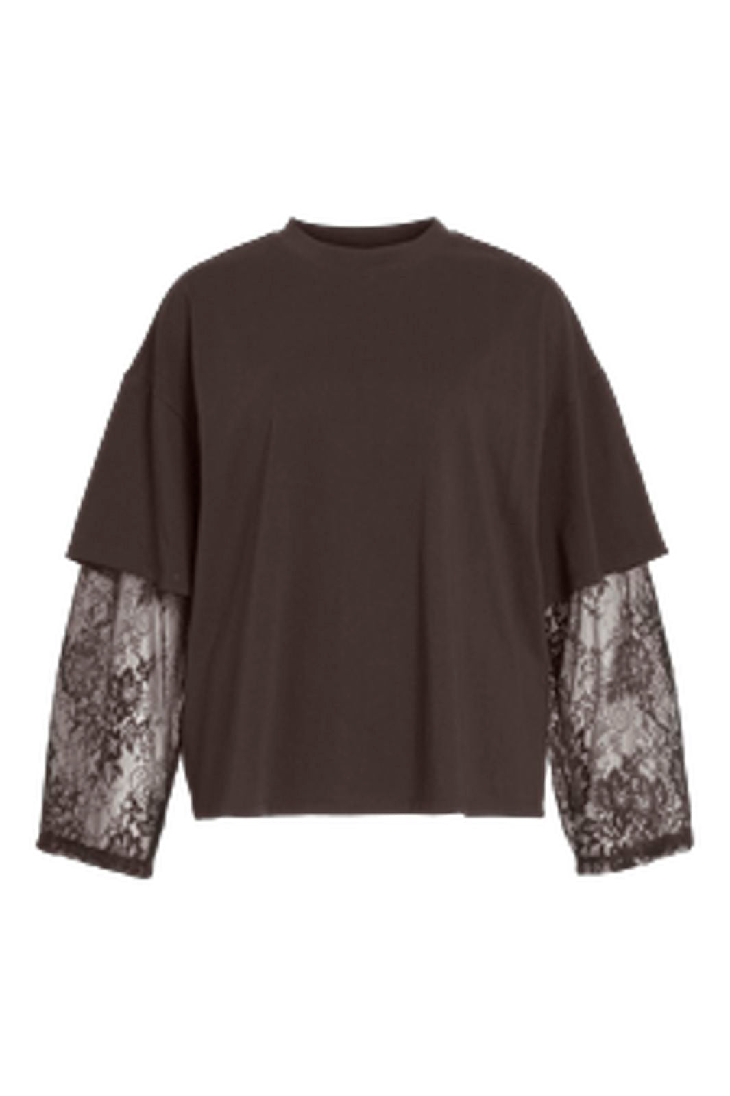 Vila - Viabia L/S Lace Sleeve T-Shirt - 5143649 Coffee Bean