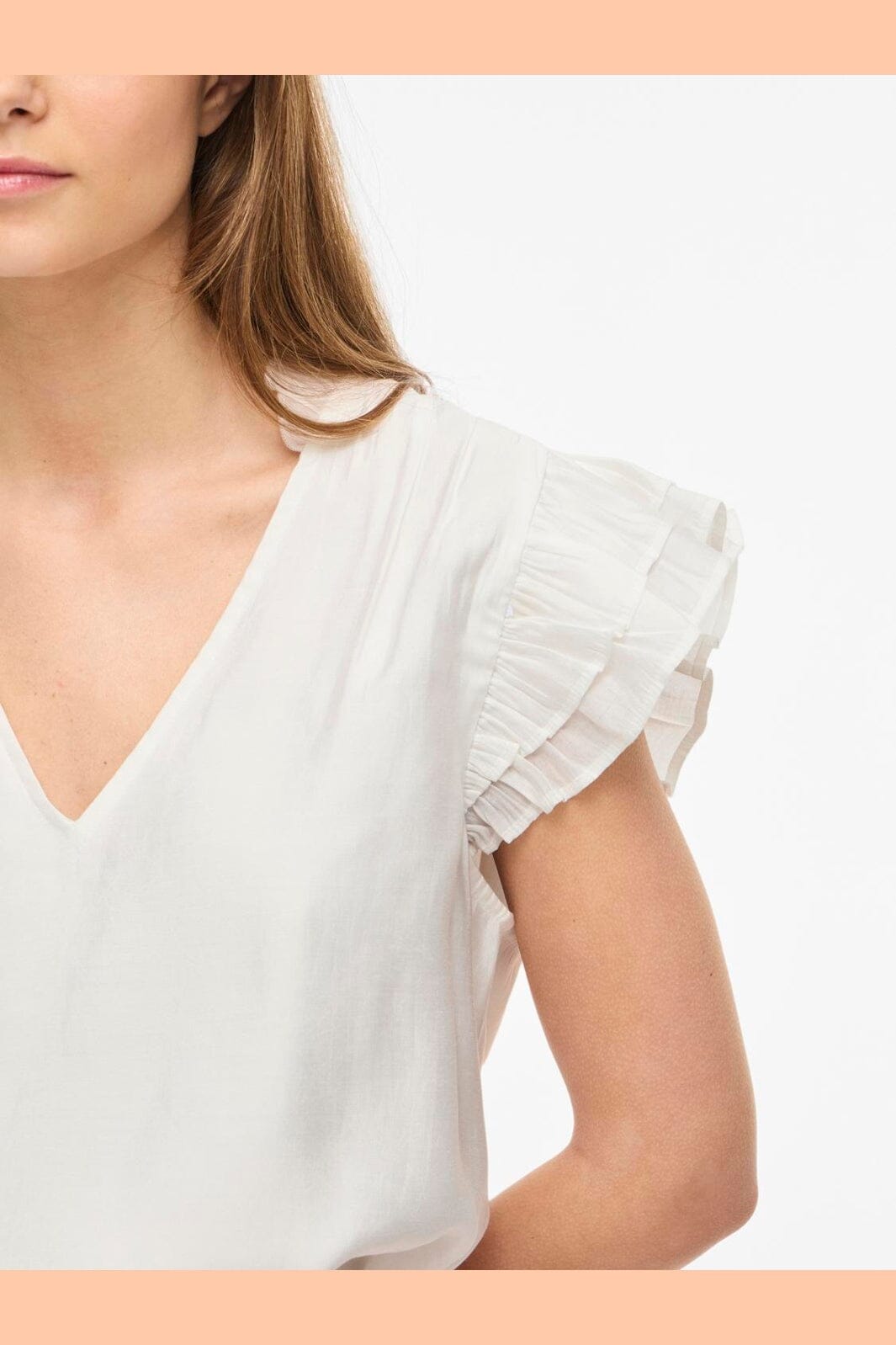Vila - Vianu S/L V-Neck Top/Rn - 5037895 Snow White