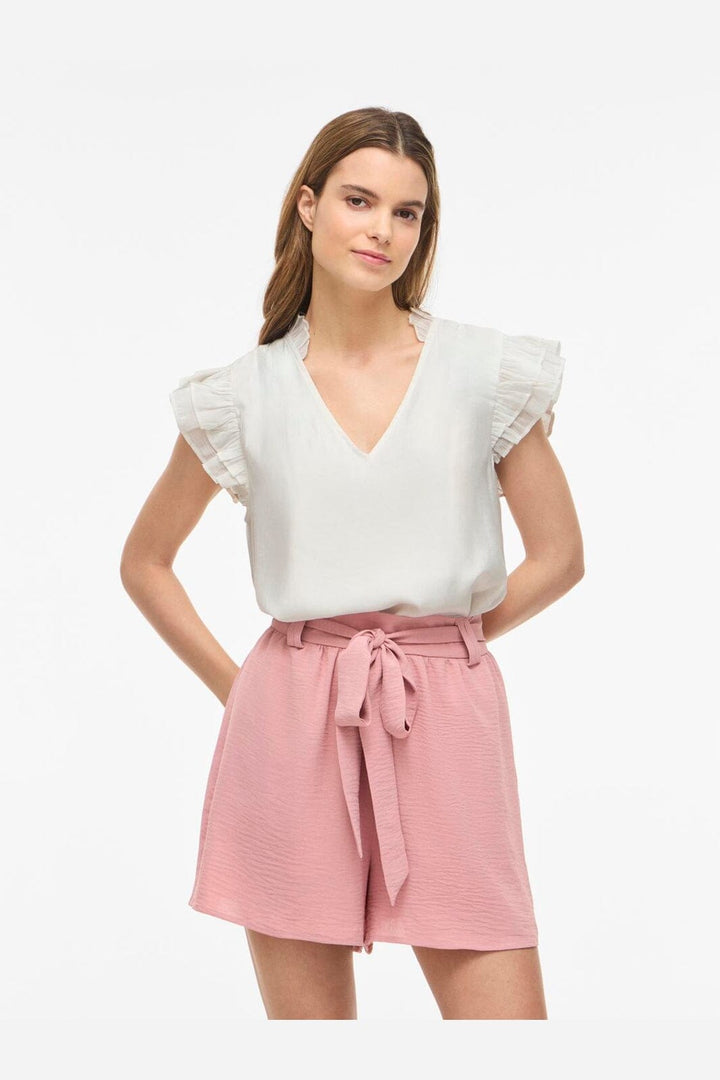 Vila - Vianu S/L V-Neck Top/Rn - 5037895 Snow White