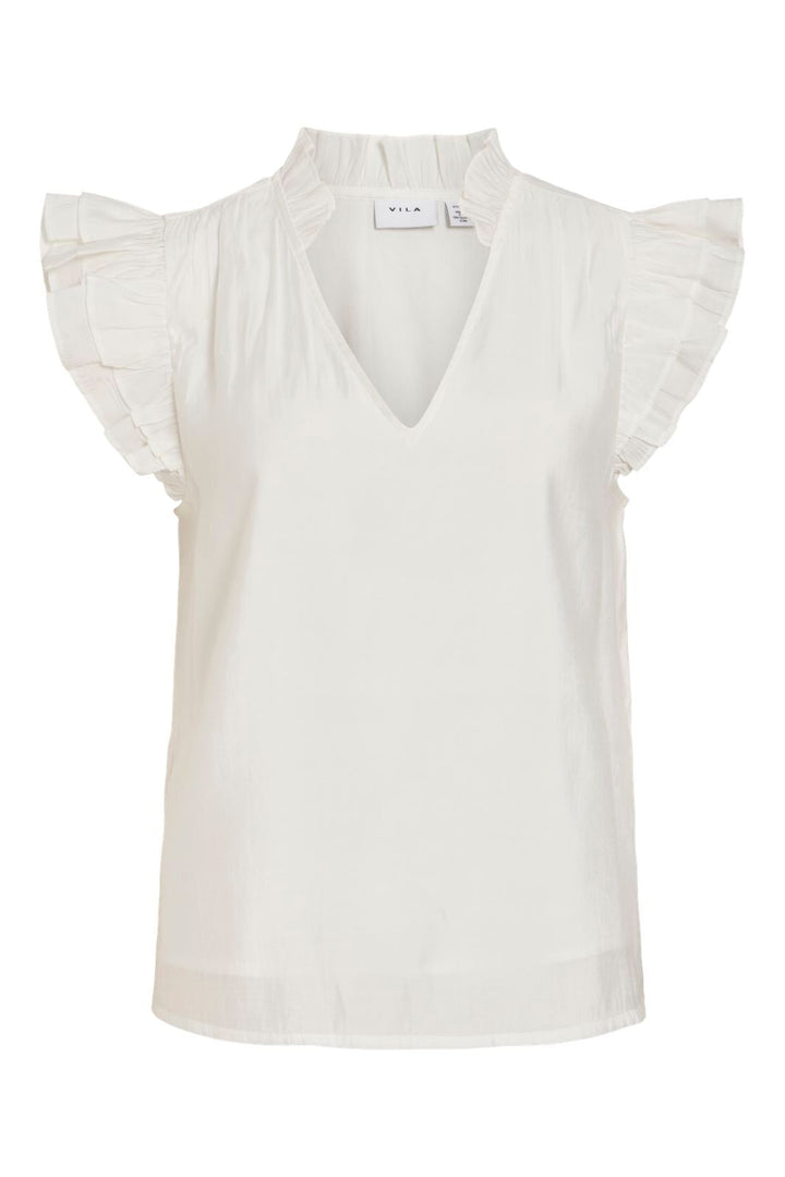 Vila - Vianu S/L V-Neck Top/Rn - 5037895 Snow White