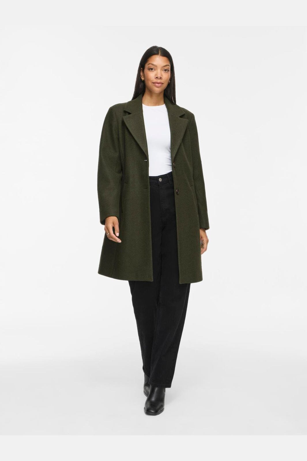 Vila - Viclaudia Button Coat - 5020749 Forest Night Melange