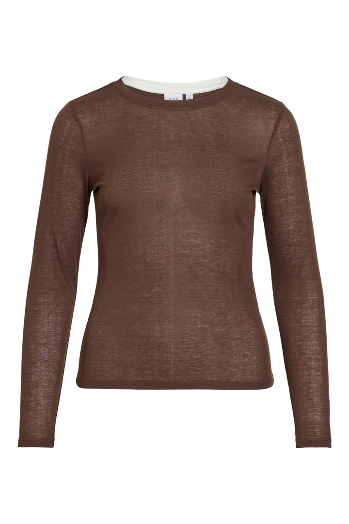 Vila - Vielianne O-Neck L/S Top - 5234167 Coffee Bean Snow White