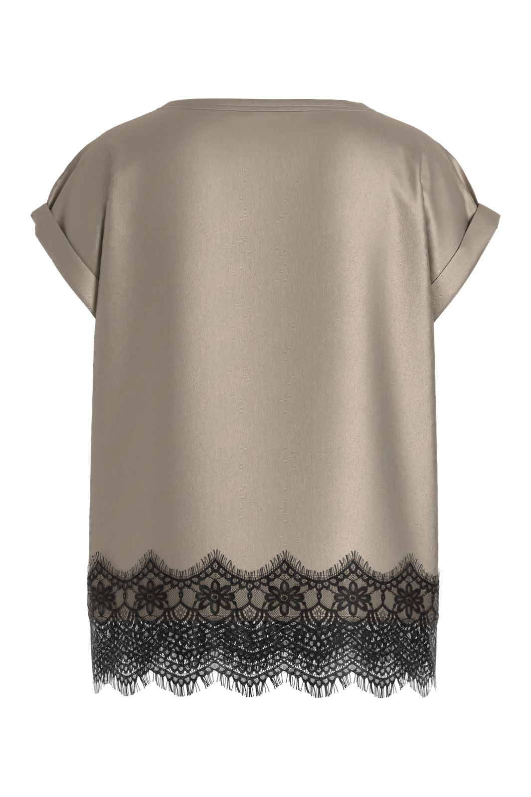 Vila - Viellette S/S Full Satin Lace Top - 5085038 Cement Black Lace