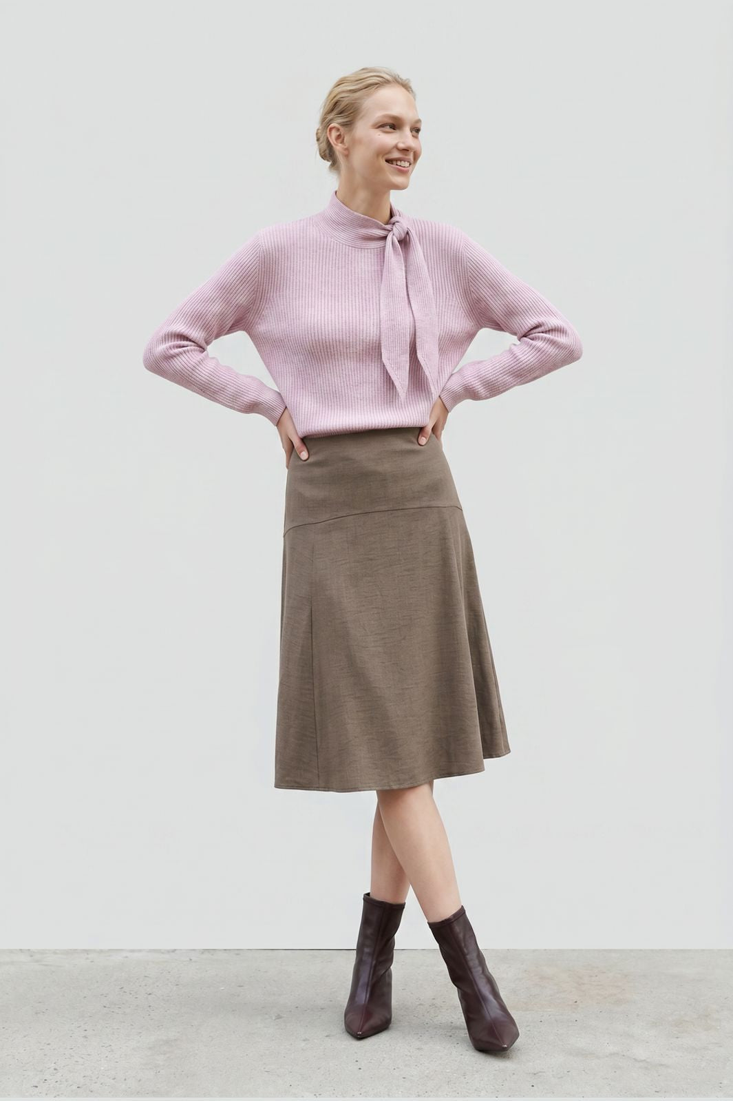 Vila - Viril Highneck L/S Tie Detail Knit-Noos - 5212697 Ballet Slipper Light Melange