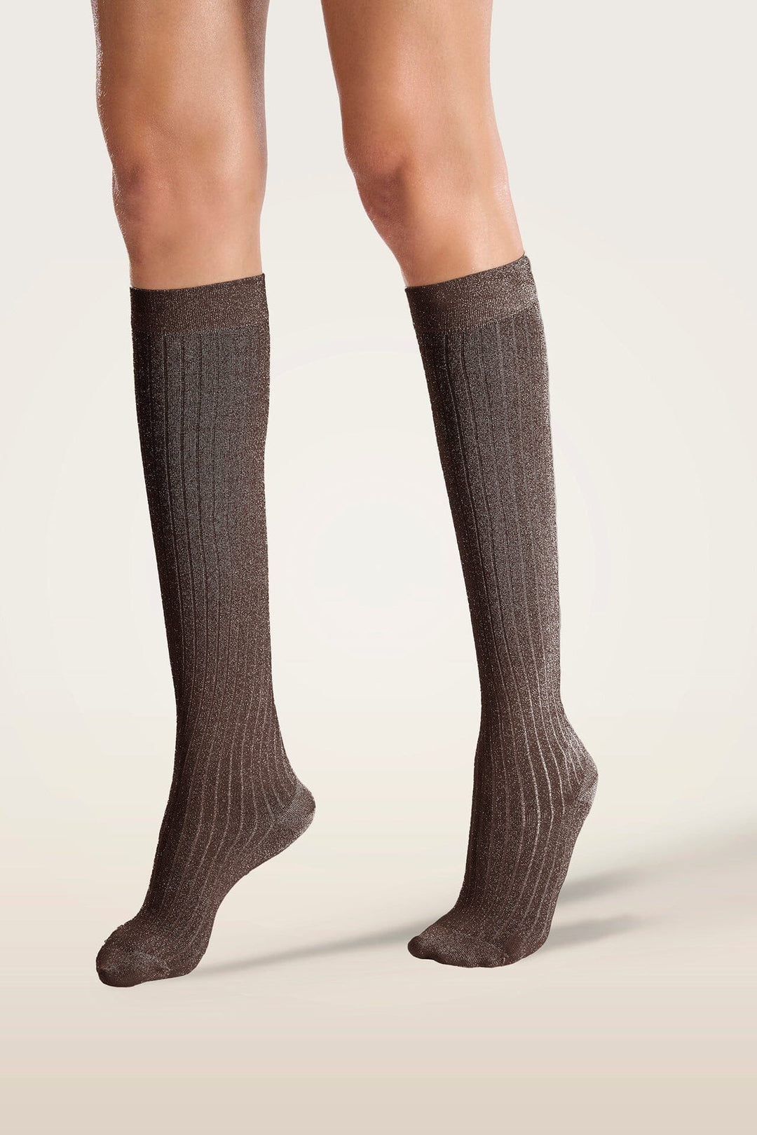 Wolford - Shimmer Rib Knee-highs34427 - 8294 Kokoa/silver Strømper 