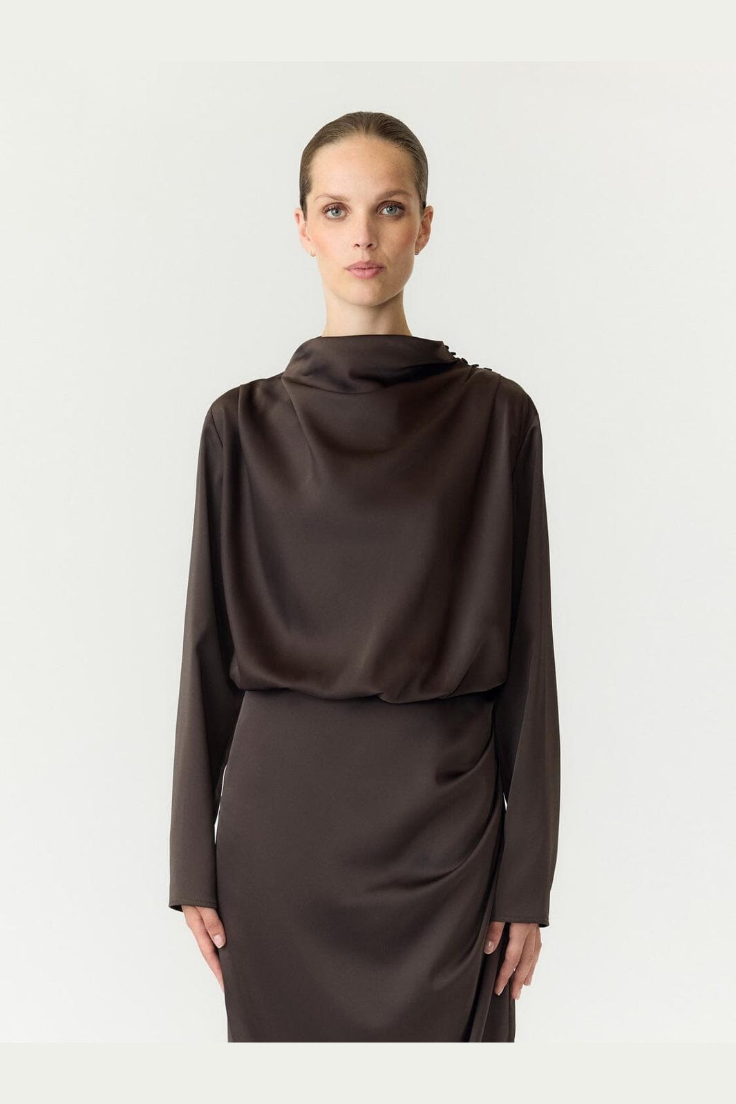 YAS - Yaspella Ls Funnel Neck Long Dress - 5238000 Chocolate Brown