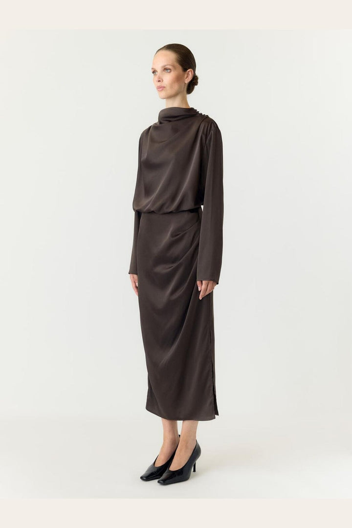 YAS - Yaspella Ls Funnel Neck Long Dress - 5238000 Chocolate Brown