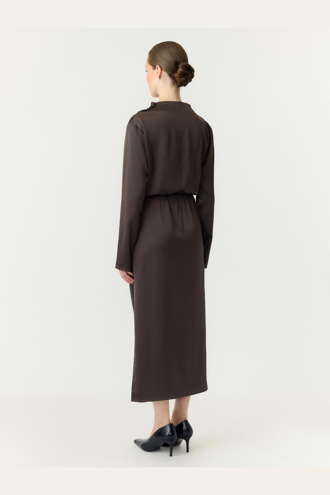 YAS - Yaspella Ls Funnel Neck Long Dress - 5238000 Chocolate Brown